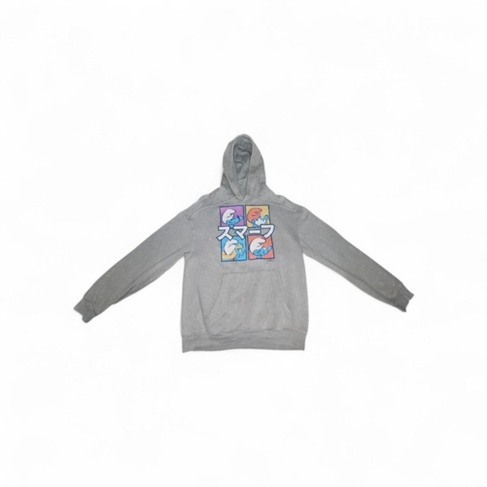 Mad Engine Hoodie Unisex S Grey The Smurfs Japanese Graphic Acid Wash‎ Pullover